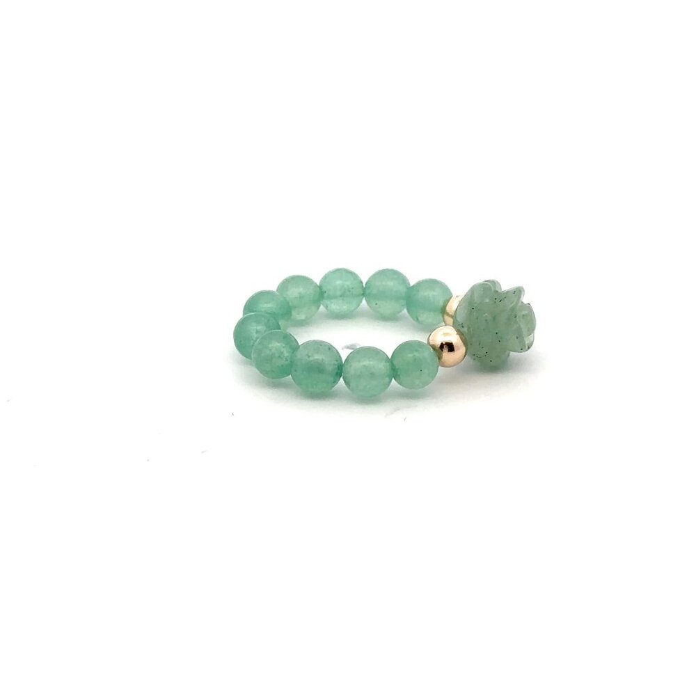 Aventurine Flower Gemstone Beads Stretch Ring with 14K Gold Bead - Picture 5 of 11